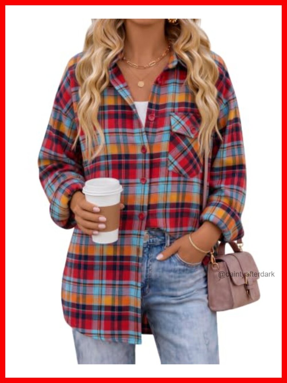 Womens Plaid Flannel Button Down Shirt Long Sleeve Chest Pocket